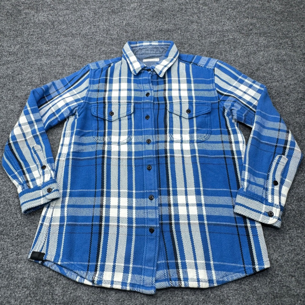 Outerknown Blanket Shirt Mens XS Blue Plaid Organic Cotton Flannel Surf Gorpcore